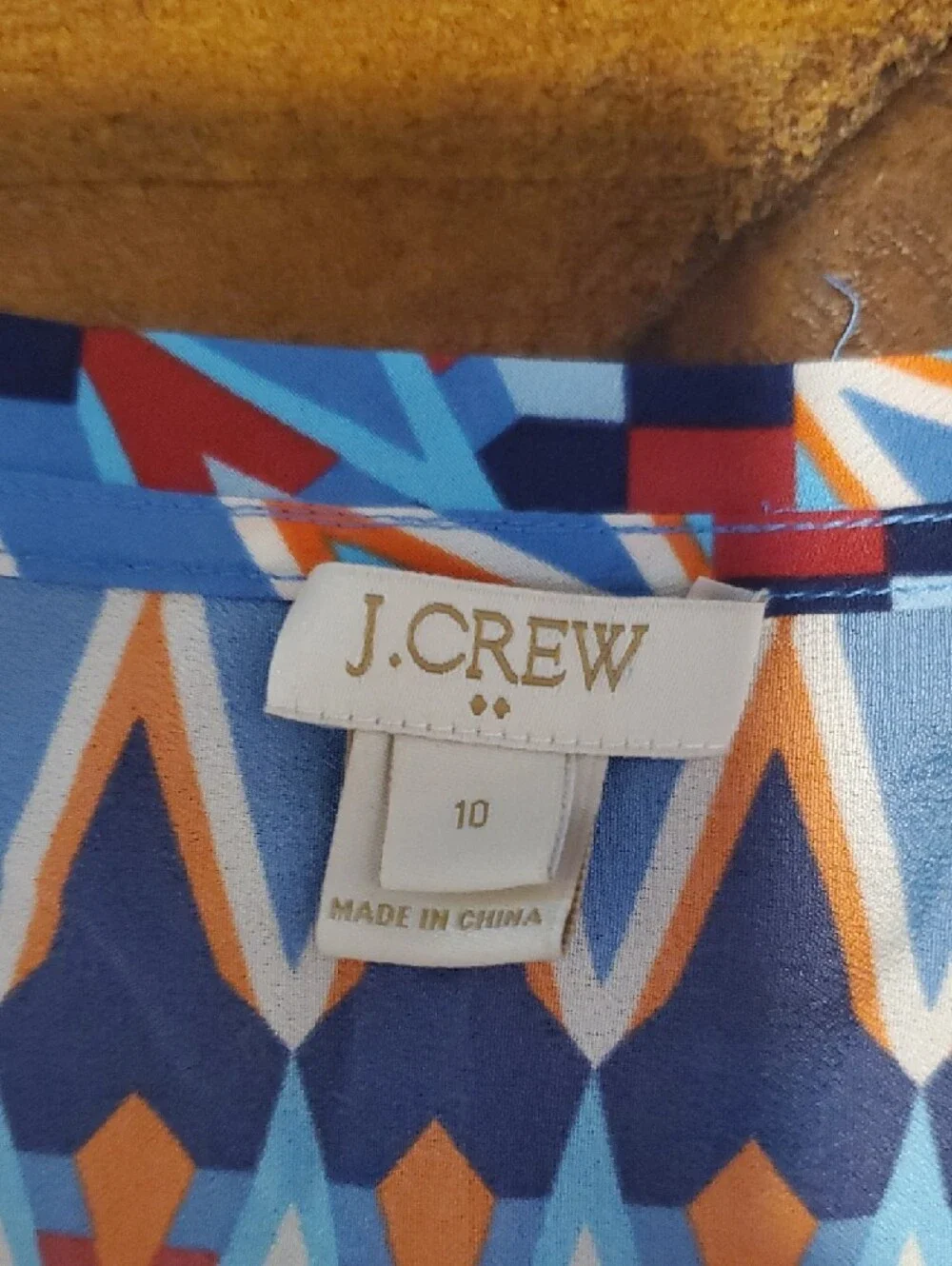 J. Crew Multicolor Geometric Print Blouse - Blue, Orange, Navy